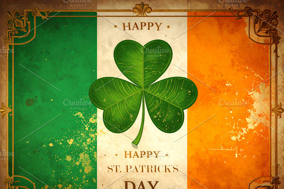Vintage saint patricks day card with shamrock, a Background Graphic by DanFLCreativo