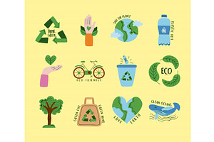 twelve eco friendly icons, an Illustration by studiogstock