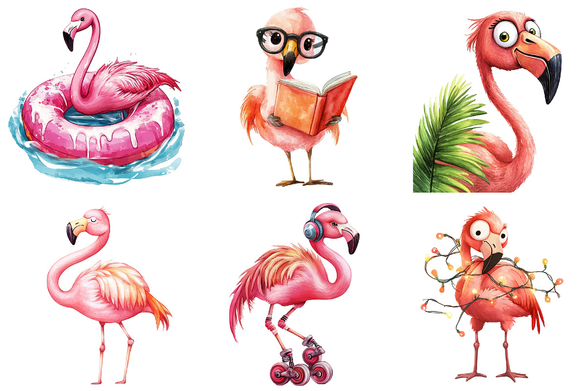 Quirky Flamingo Clipart, an Illustration by Watercolor design (Photo 3 of 4)