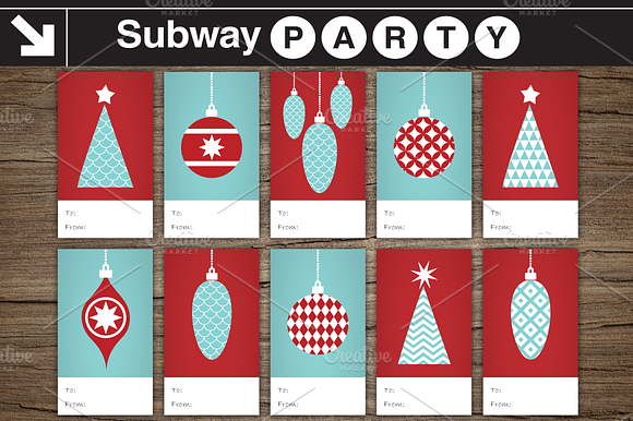 Christmas Gift Tags Aqua Red preview 2