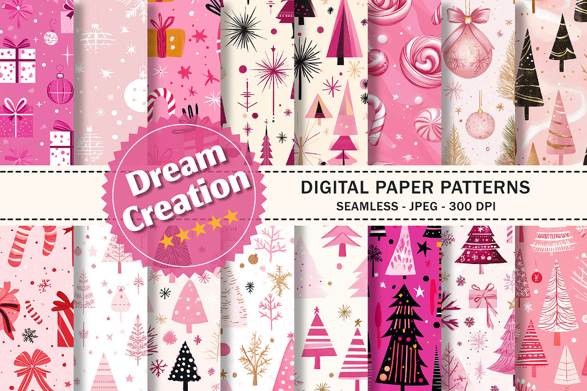 Pink Modern Christmas Digital Paper, a Texture Graphic by Dream Creation (Photo 1 of 7)