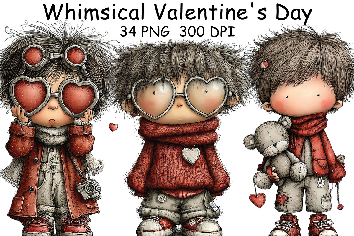 Whimsical Valentine's Day Clipart, an Illustration by CraftArtStudio (Photo 1 of 6)