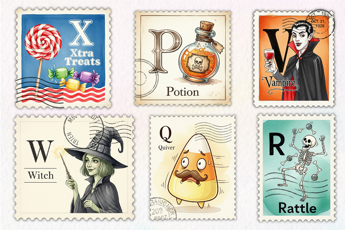 Halloween Postage Alphabet Clipart, an Illustration by Dream Creation (Photo 2 of 6)