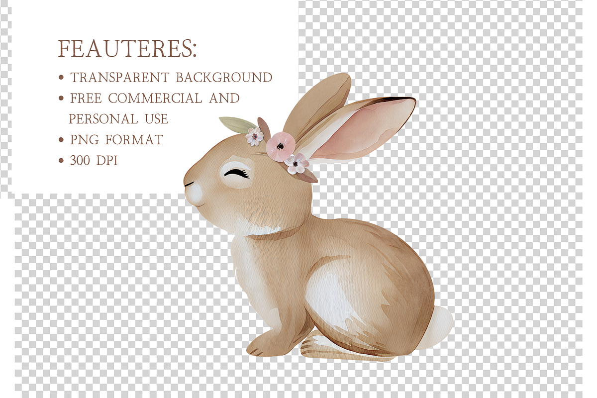 Watercolor Floral Bunny Clipart, an Illustration by MockupWizard (Photo 4 of 5)