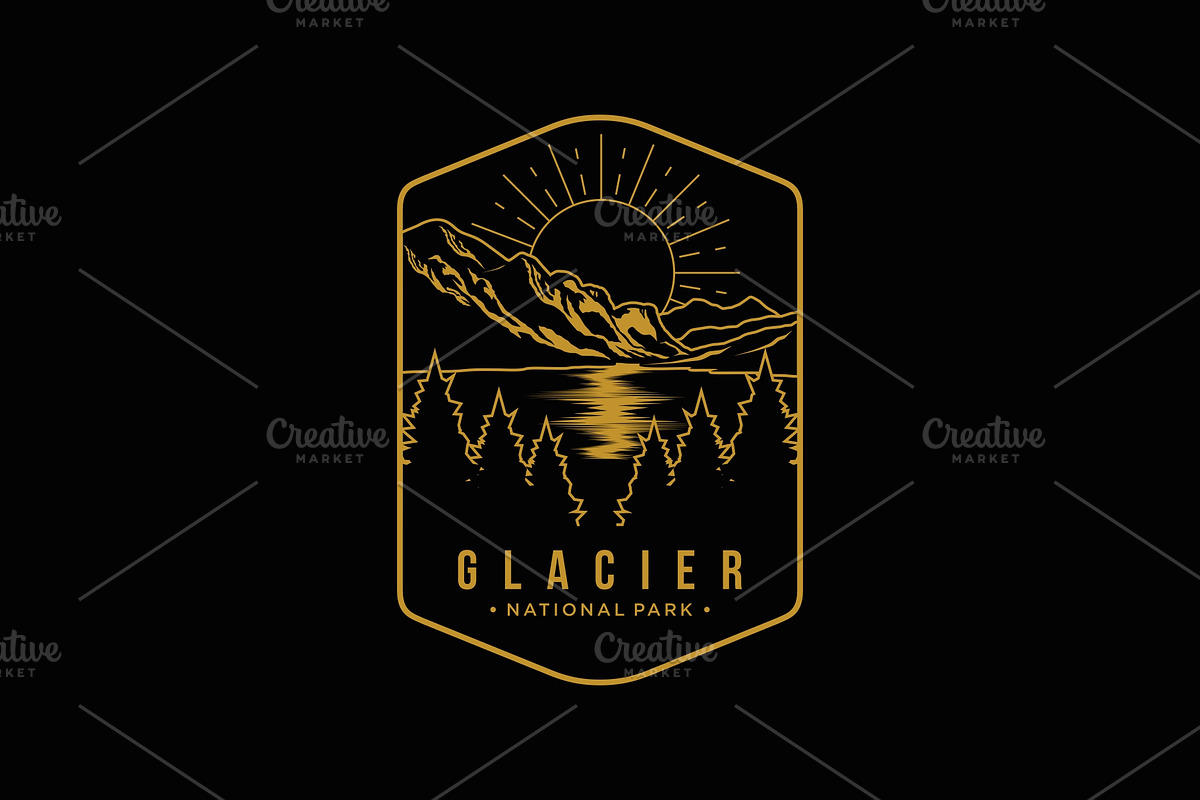 line art glacier National Park logo, a Branding & Logo Template by swarnstudio