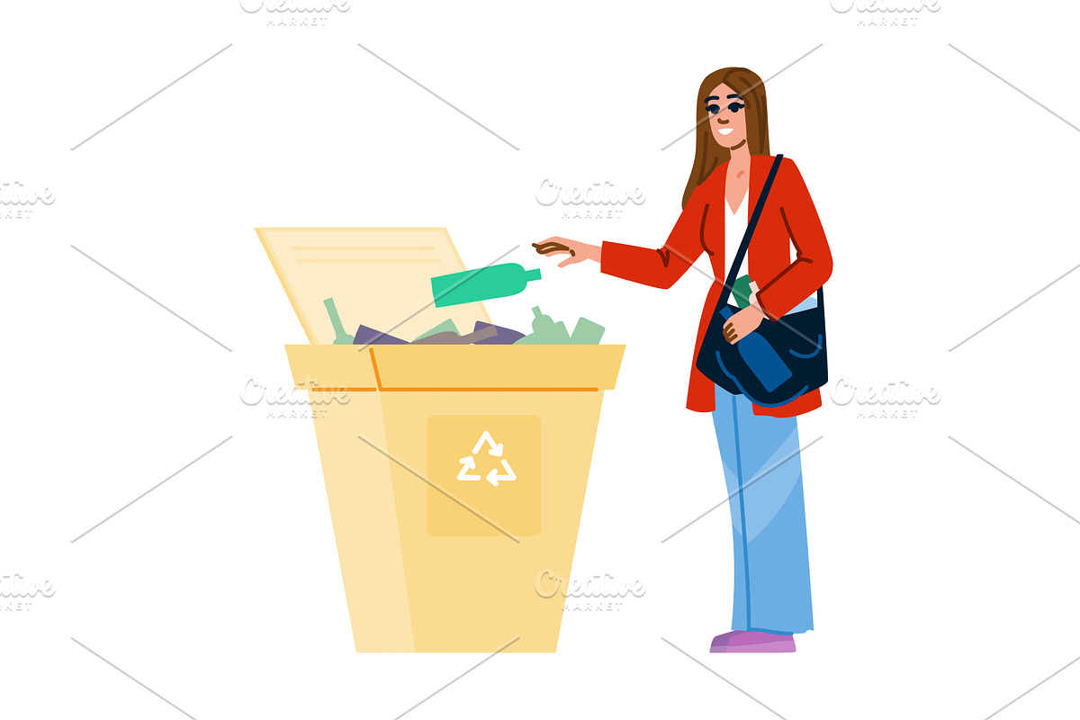 Woman throwing glass bottle into, an Object Illustration by pikepicture