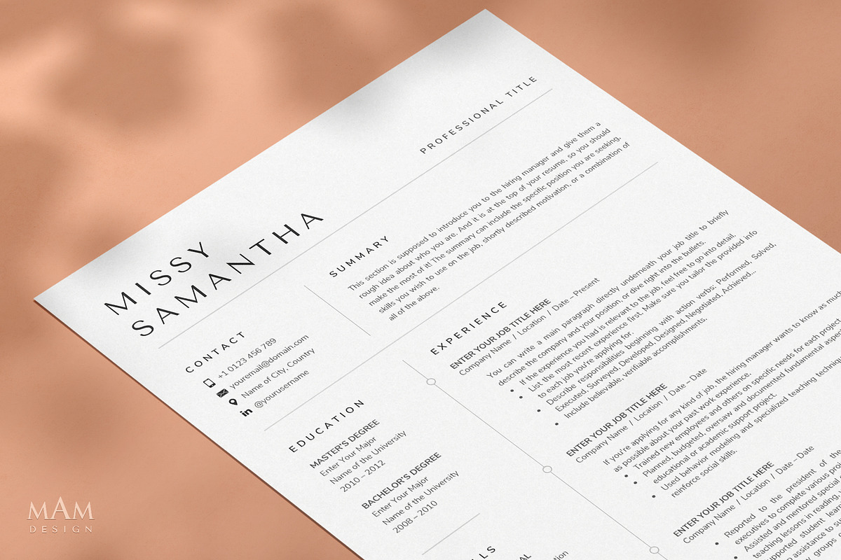 Minimalist Modern Resume Template, a Resume Template by MAM Design (Photo 4 of 10)