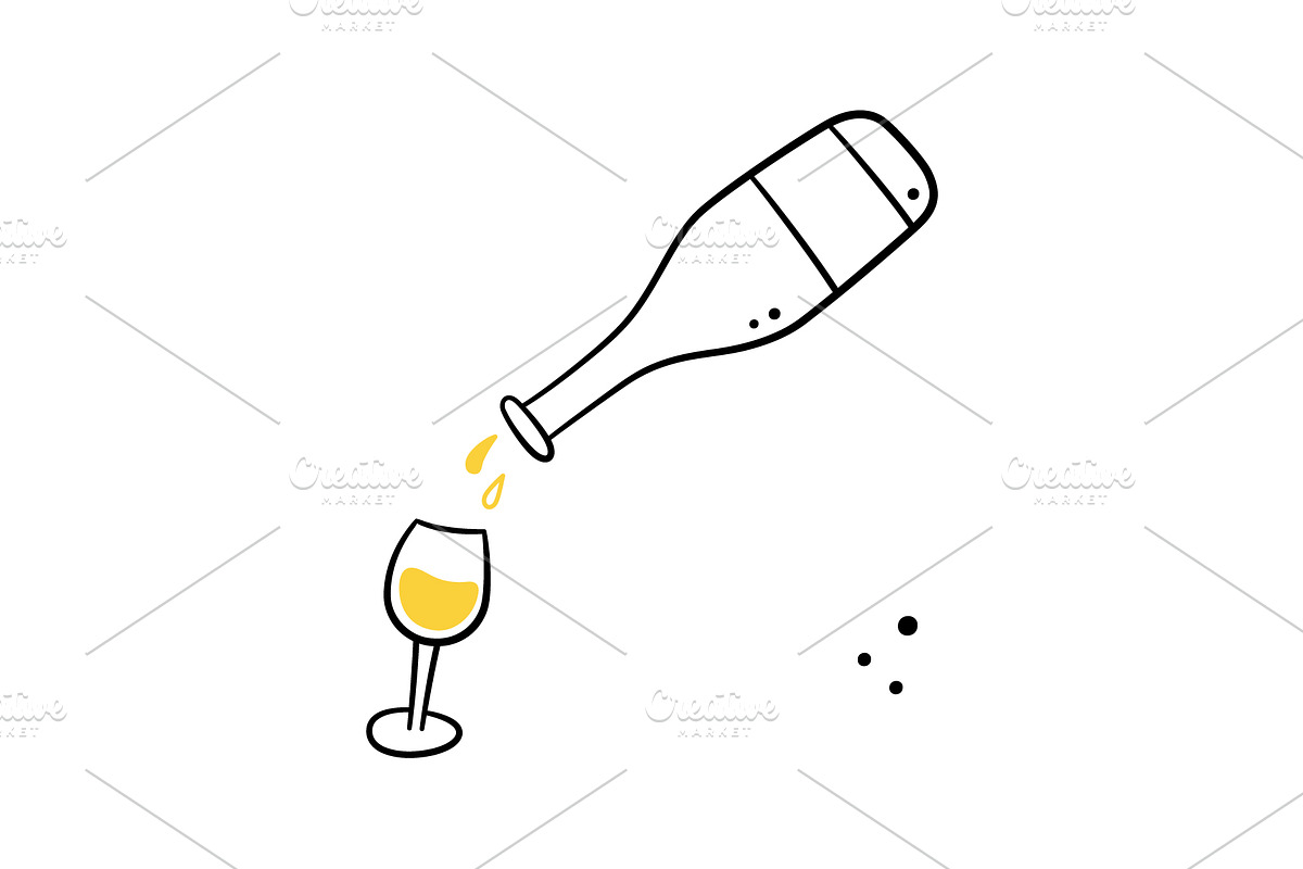 Hand Drawn Wine Bottles and Glasses, an Object Graphic by Elena Pimukova (Photo 5 of 10)