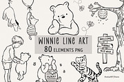 Winnie the Pooh Line Art Clipart, an Animal Illustration by SvetaArtStore (Thumbnail 1 of 9)