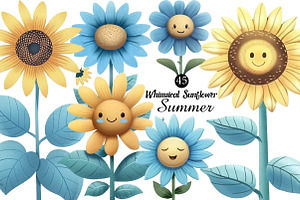 Whimsical Sunflower Summer Clipart, an Illustration by DreamArtGraphic