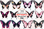 Black and Pink Butterfly Clipart, an Animal Illustration by RobertsArt (Thumbnail 1 of 7)