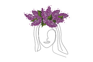 Portrait of woman in lilac flowers, an Object Illustration by Toltemara