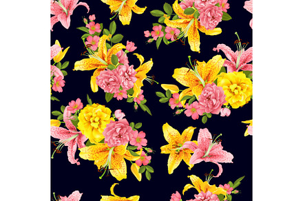 pink Rose and lily seamless pattern Vector