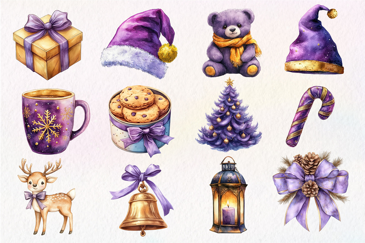 Purple and Yellow Christmas Clipart, an Illustration by Dream Creation (Photo 2 of 5)