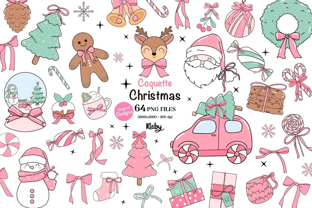 Coquette Pink Christmas Clipart, a Seasonal Illustration by KisbyArt (Photo 2 of 10)