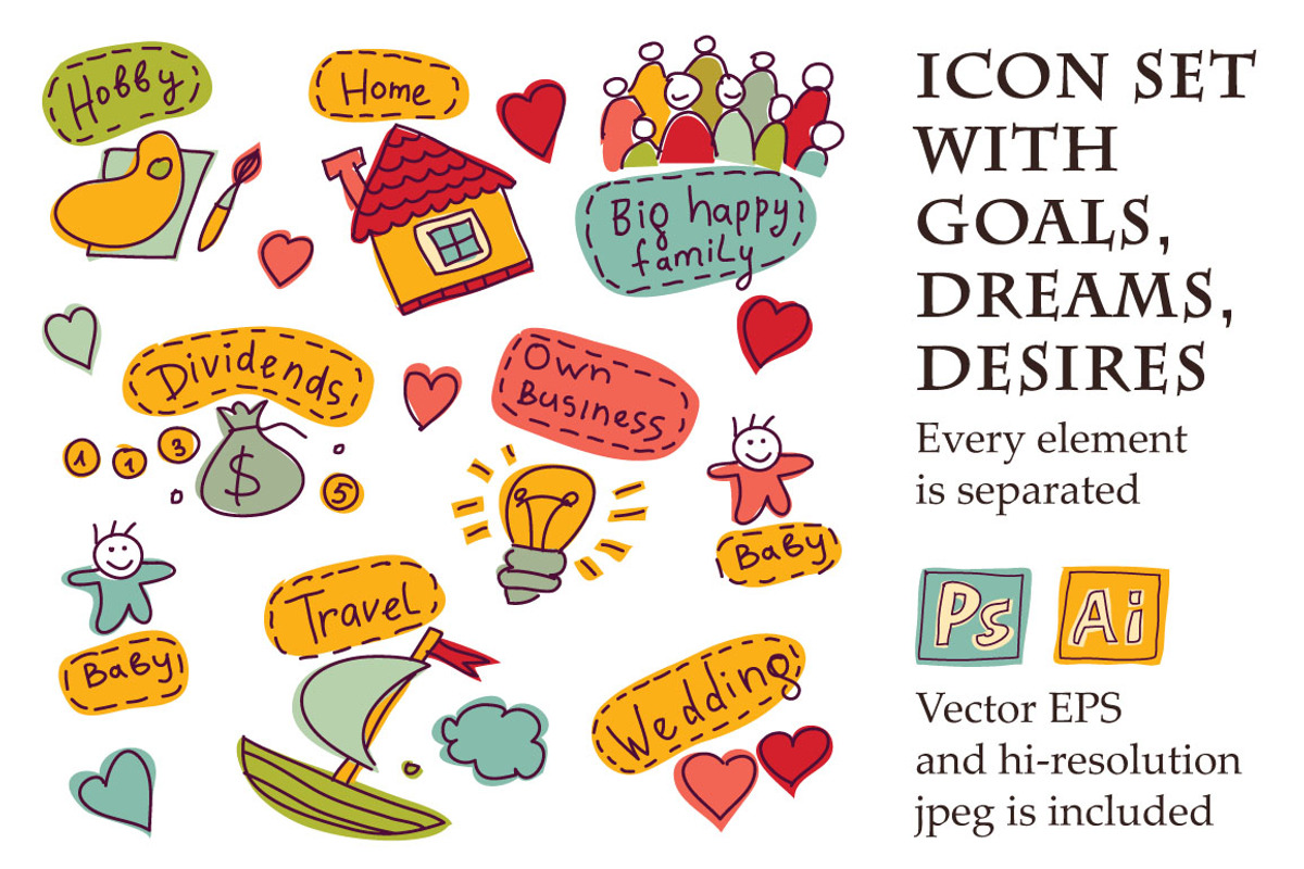 Set with goals, dreams, desires, an Object Illustration by Crowhouse (Photo 4 of 4)