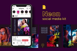 Neon Social Media Kit Google Slides