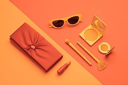 Fashion cosmetic makeup flat lay for stock photo containing cosmetic and