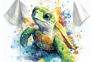 Cute Sea Turtle Watercolor T-Shirt D, a Beauty & Fashion Photo by Pixeness Studio