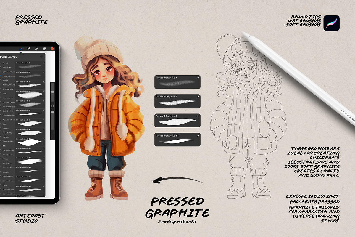 Procreate Pressed Graphite Brushes, a Brush Add-On by Spasibenko Art (Photo 2 of 5)
