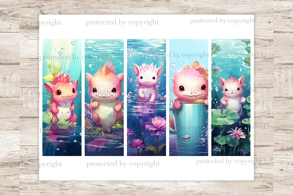 Axolotl Bookmarks Printable Bookmark, an Animal Illustration by GlamArtZhanna (Photo 2 of 3)