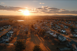 Golden Sunset Over Suburban Neighbor, a Photo by Pixeness Studio