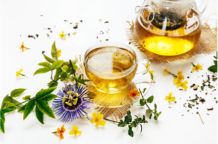 Calming herbal tea with the leaves