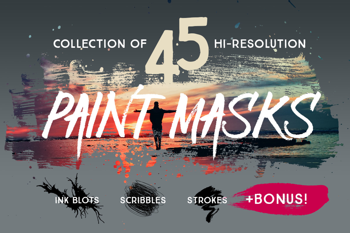 45 Grungy Paint Masks PSD, a Texture Graphic by lissius (Photo 1 of 8)