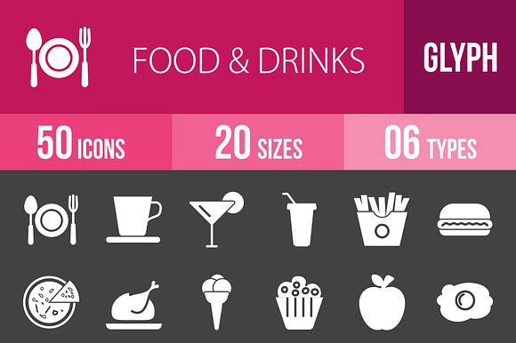 50 Fooddrinks Glyph Inverted Icons