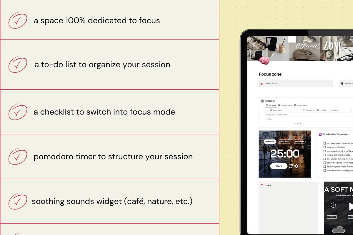 Focus zone - Notion template, an App Template by Iasan Design (Photo 3 of 6)