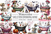 Skeleton Drinking Wine Clipart PNG, an Illustration by Libby Wishes (Thumbnail 1 of 5)
