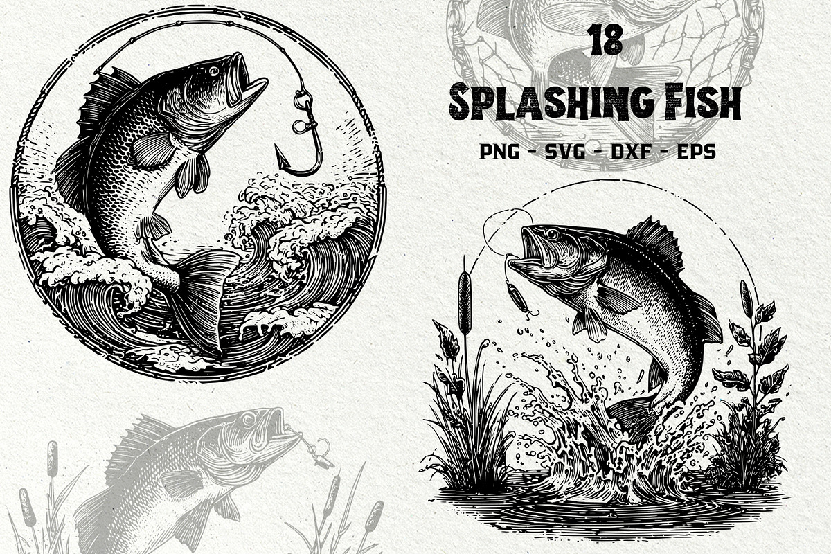 Splashing Fish Fishing Graphics, an Animal Illustration by DENIDigitalArtSudio (Photo 1 of 5)