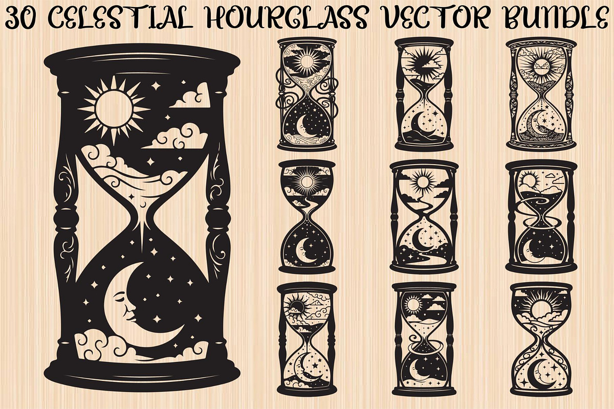 Celestial Sun Moon Hourglass Bundle, an Illustration by Gaye Art (Photo 1 of 31)