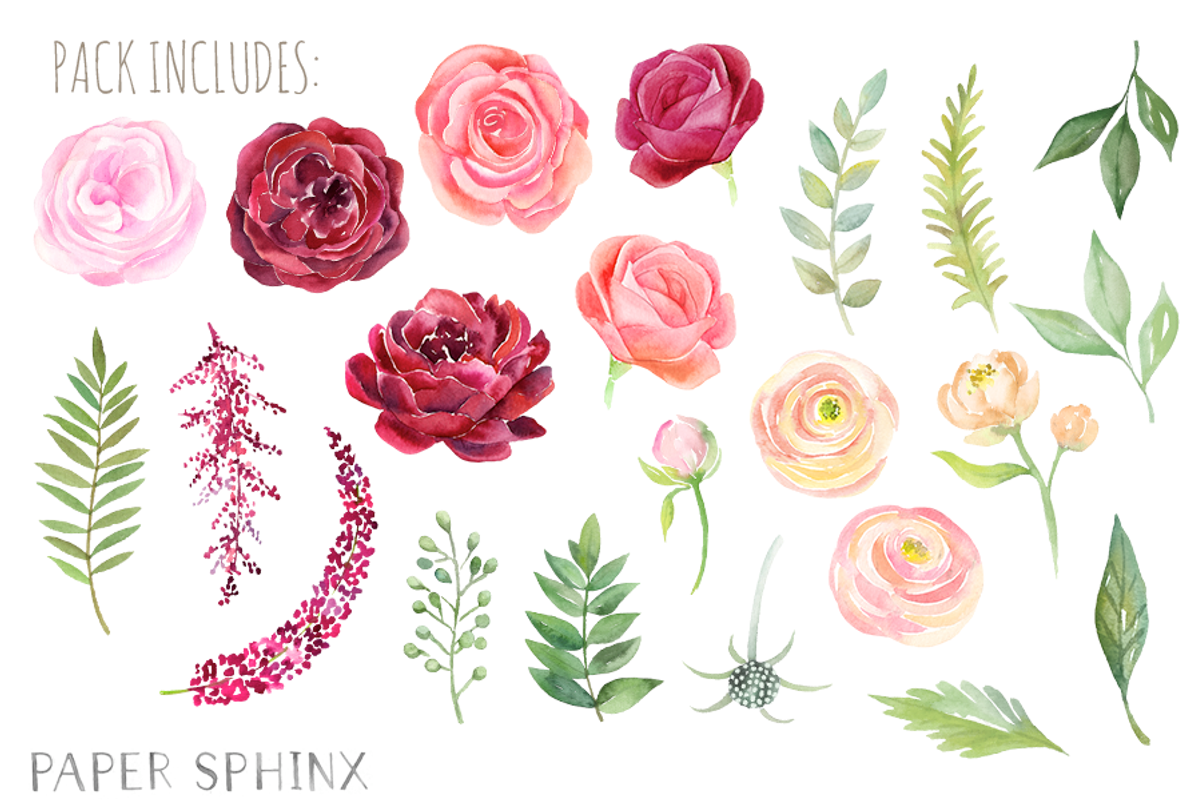 Watercolor Marsala Flowers Clipart, an Illustration by PaperSphinx (Photo 2 of 4)