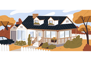 Modern suburban house cottage banner, an Object Illustration by PaperTrident