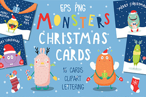 Cute Monsters Christmas Cards, a Seasonal Illustration by sceptical cactus