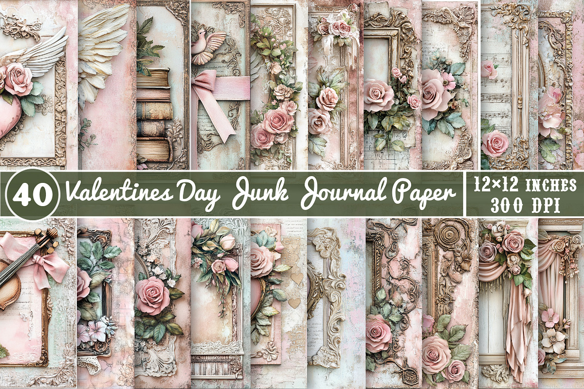 Valentines Day Junk Journal Paper, an Illustration by SinaCreation (Photo 1 of 7)