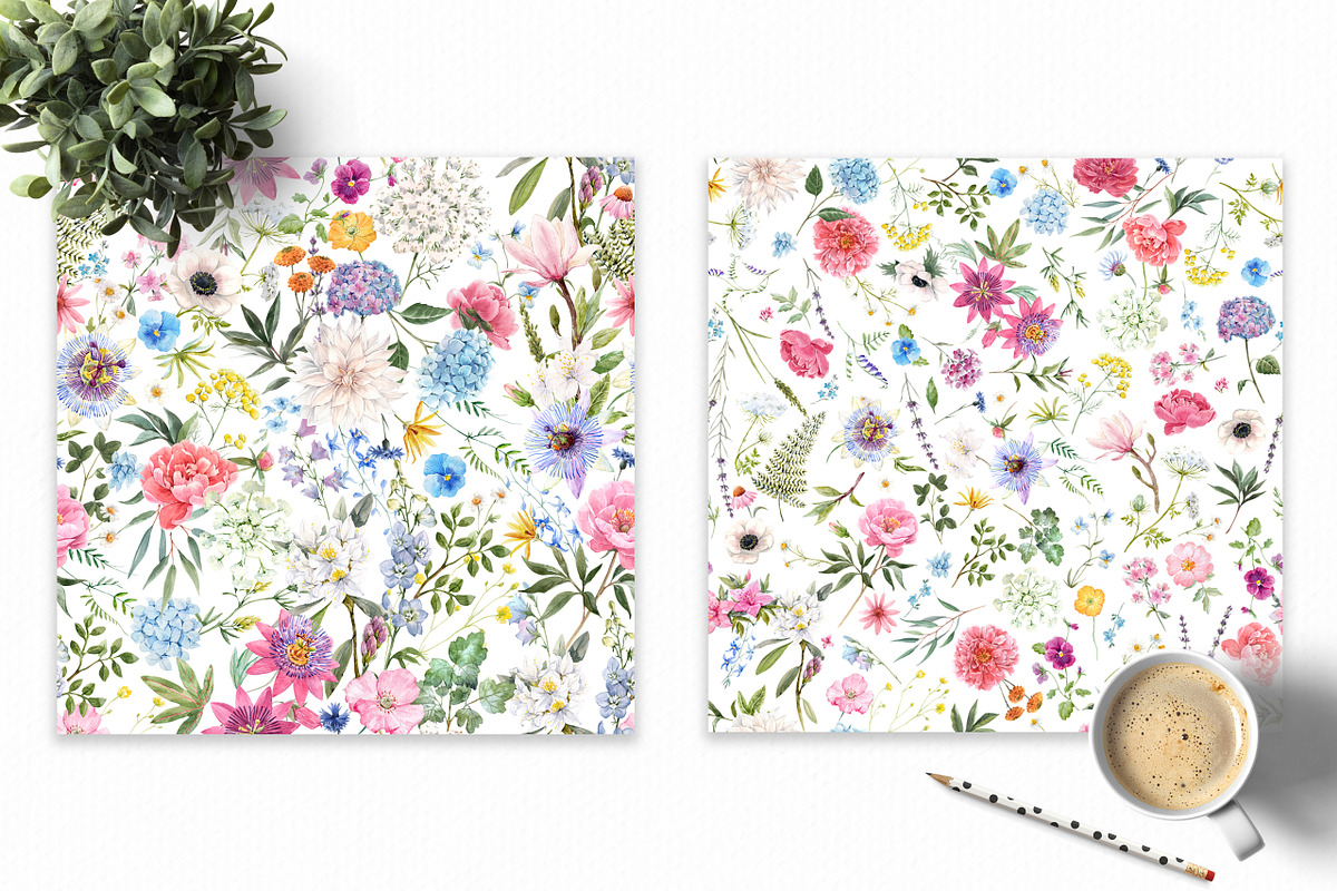 2 Watercolor Floral Patterns, a Pattern Graphic by Lembrik's Artworks (Photo 3 of 3)