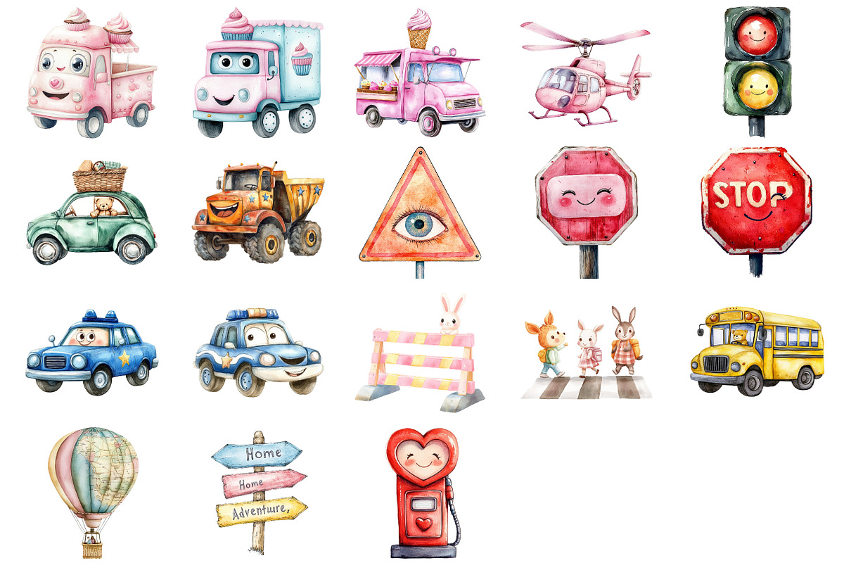 Cute Traffic Watercolor Clipart, an Illustration by Craft Nest (Photo 3 of 4)