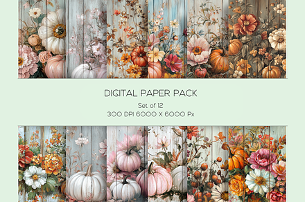 Autumn Floral Wood Paper Set, a Seasonal Illustration by StellarMockups&Graphics