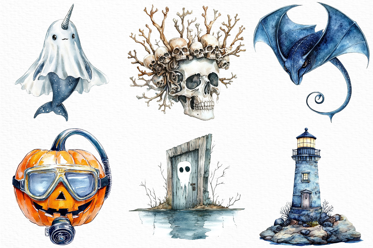 Watercolor Halloween Undersea PNG, an Illustration by Craft Nest (Photo 3 of 6)