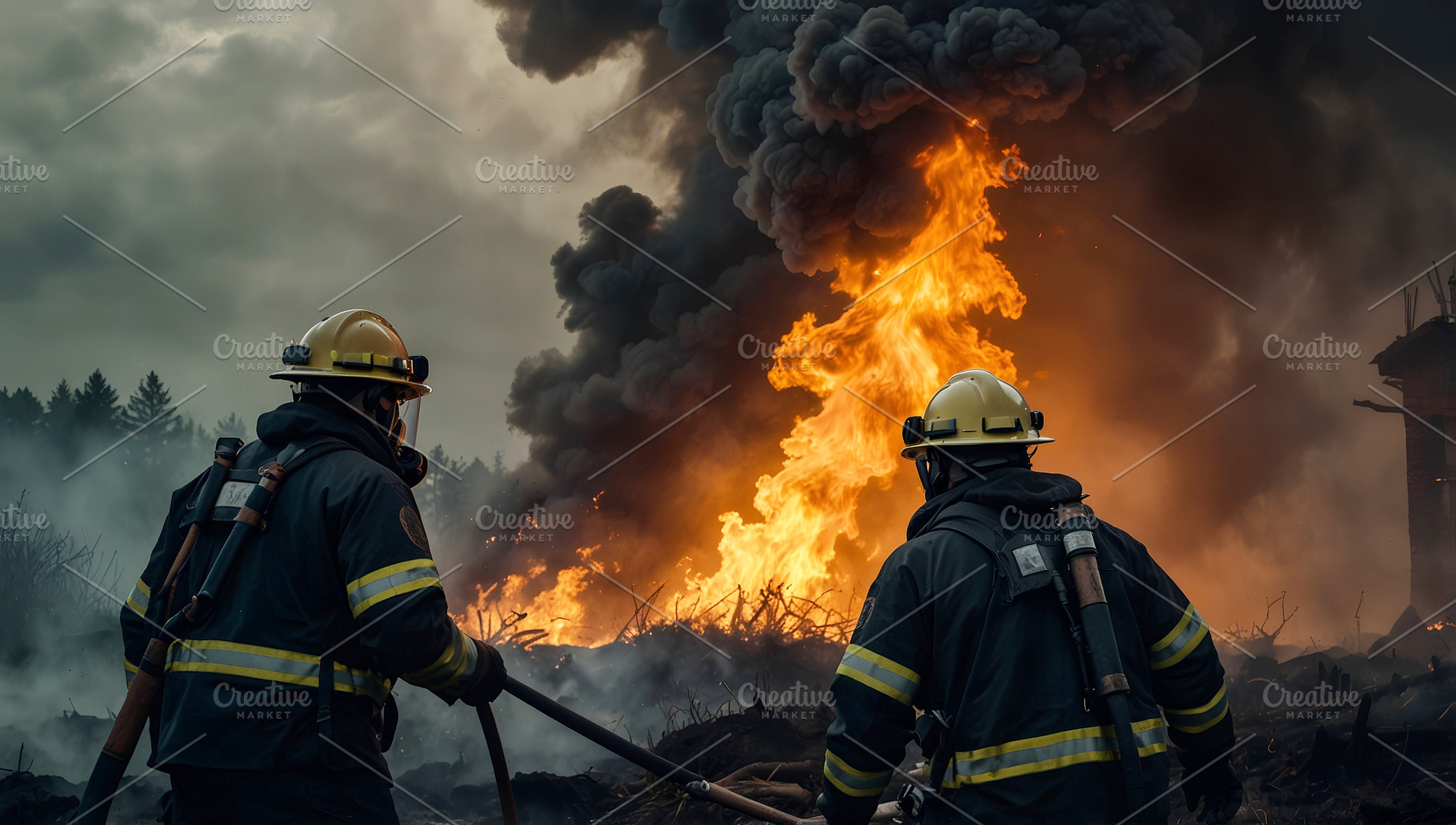 Firefighters Battling Wildfire Blaze, a Business Photo by Stock Shape