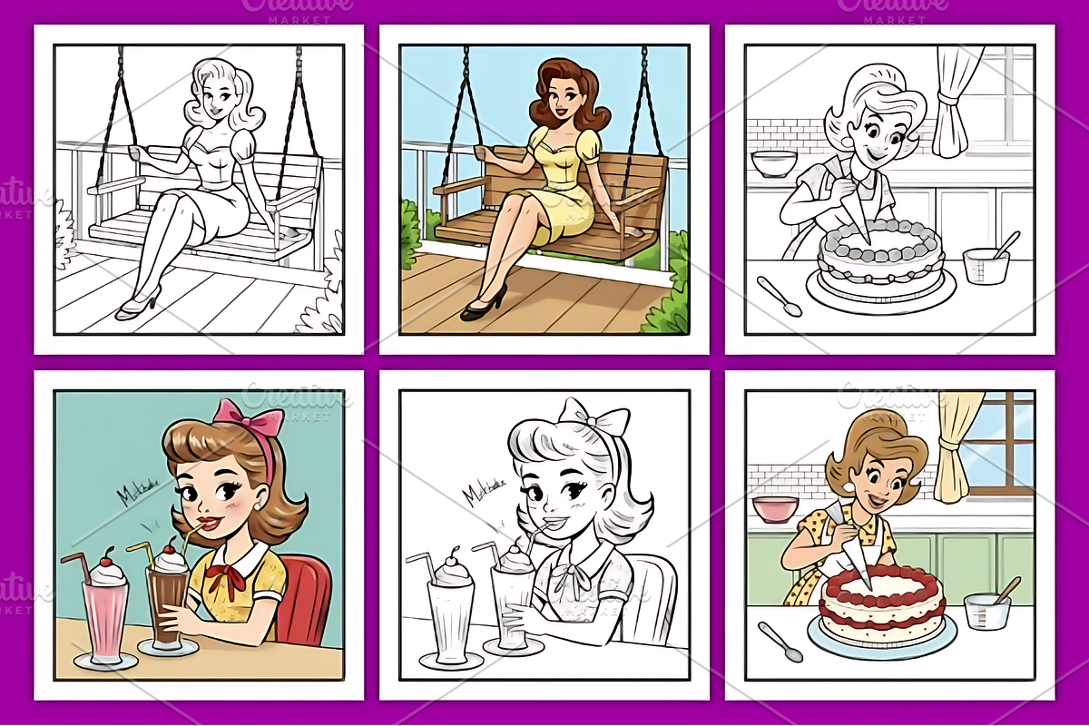 Pin Up Girl Coloring Pages for Adult, a Decorative Illustration by Ink Gallery (Photo 2 of 3)