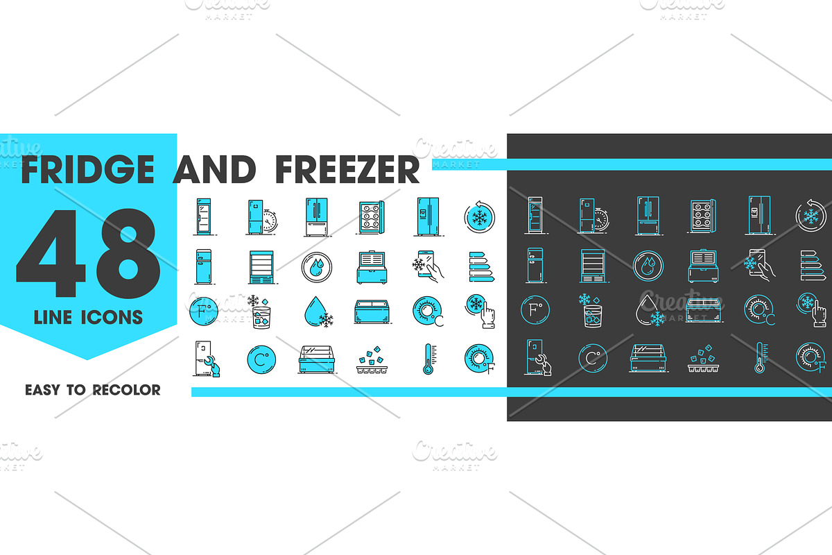 Fridge or freezer icons, a Technology Illustration by Vector Tradition