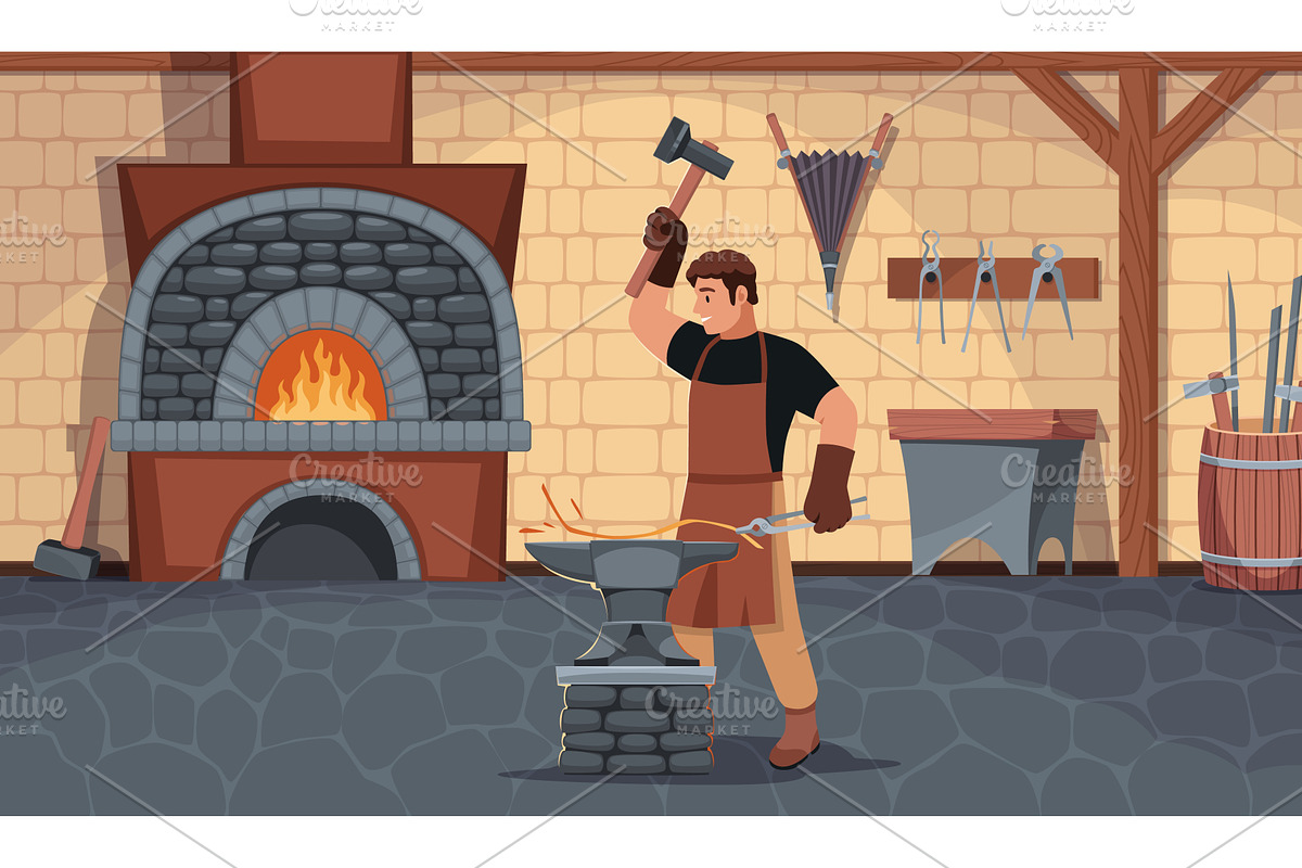 Blacksmith in shop. Professional in, an Illustration by YummyBuum