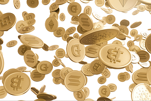 Gold crypto coins white background