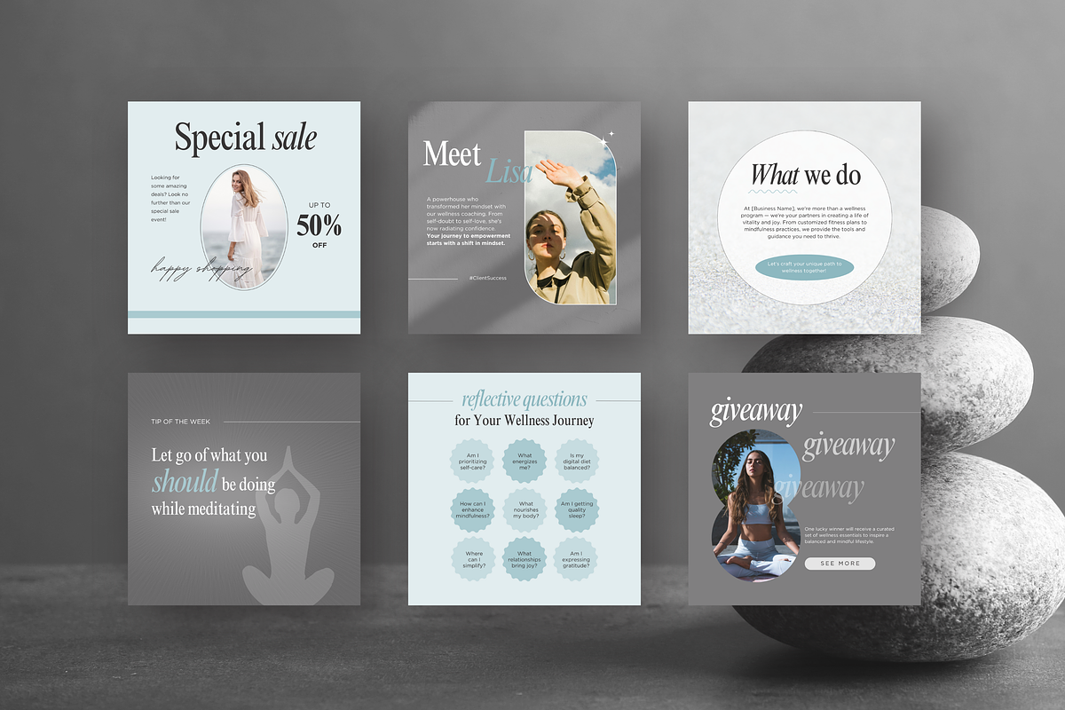Wellness Instagram Post Templates, a Social Media Template by DigiPax (Photo 5 of 10)
