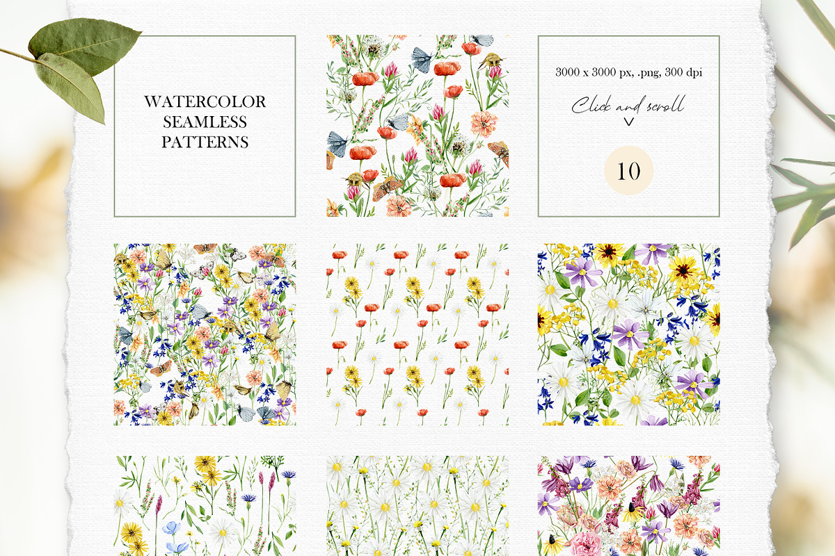 Watercolor meadow flowers patterns, a Pattern Graphic by AnnaTkachi (Photo 5 of 6)