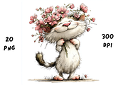 Whimsical Floral Cat Clipart, an Animal Illustration by GiraffeCreative (Thumbnail 11 of 20)