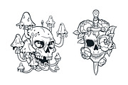 Horror vintage skull tattoo art set, a Decorative Illustration by Good Studio (Thumbnail 8 of 16)